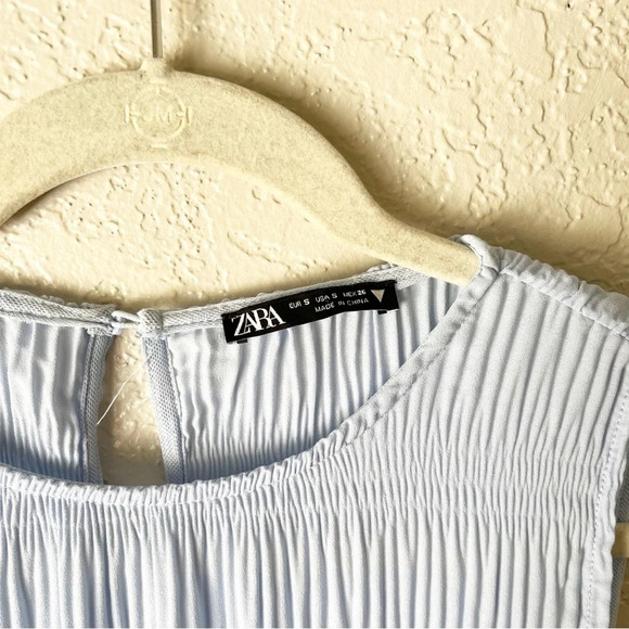 ZARA Grecian Crinkle Dress in Light Blue with Crochet Black S Blogger Fave - Picture 6 of 12